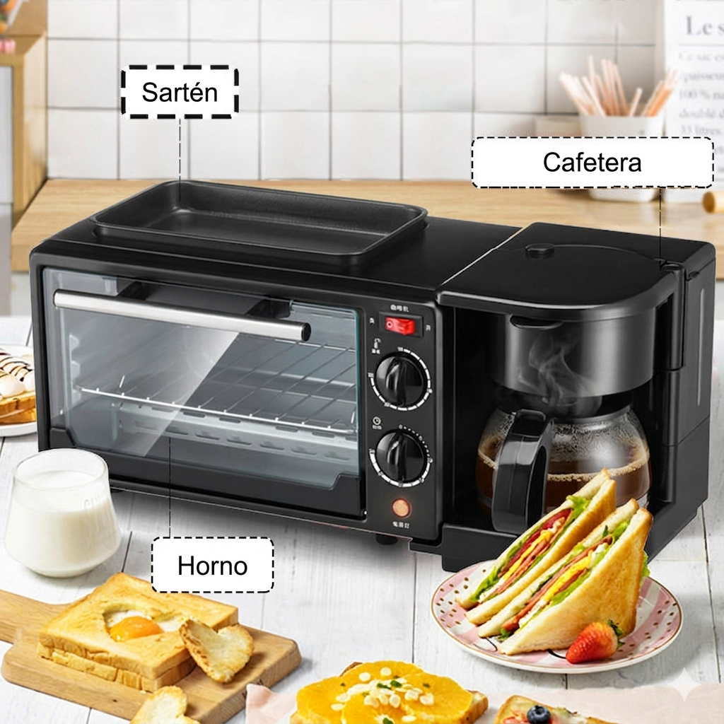 🔥 Horno 3 en 1 con Cafetera Integrada | Ahorra Espacio y Cocina TODO en Minutos
