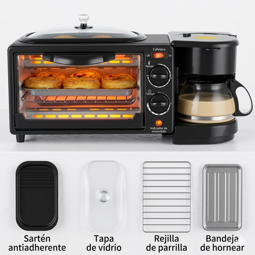 🔥 Horno 3 en 1 con Cafetera Integrada | Ahorra Espacio y Cocina TODO en Minutos